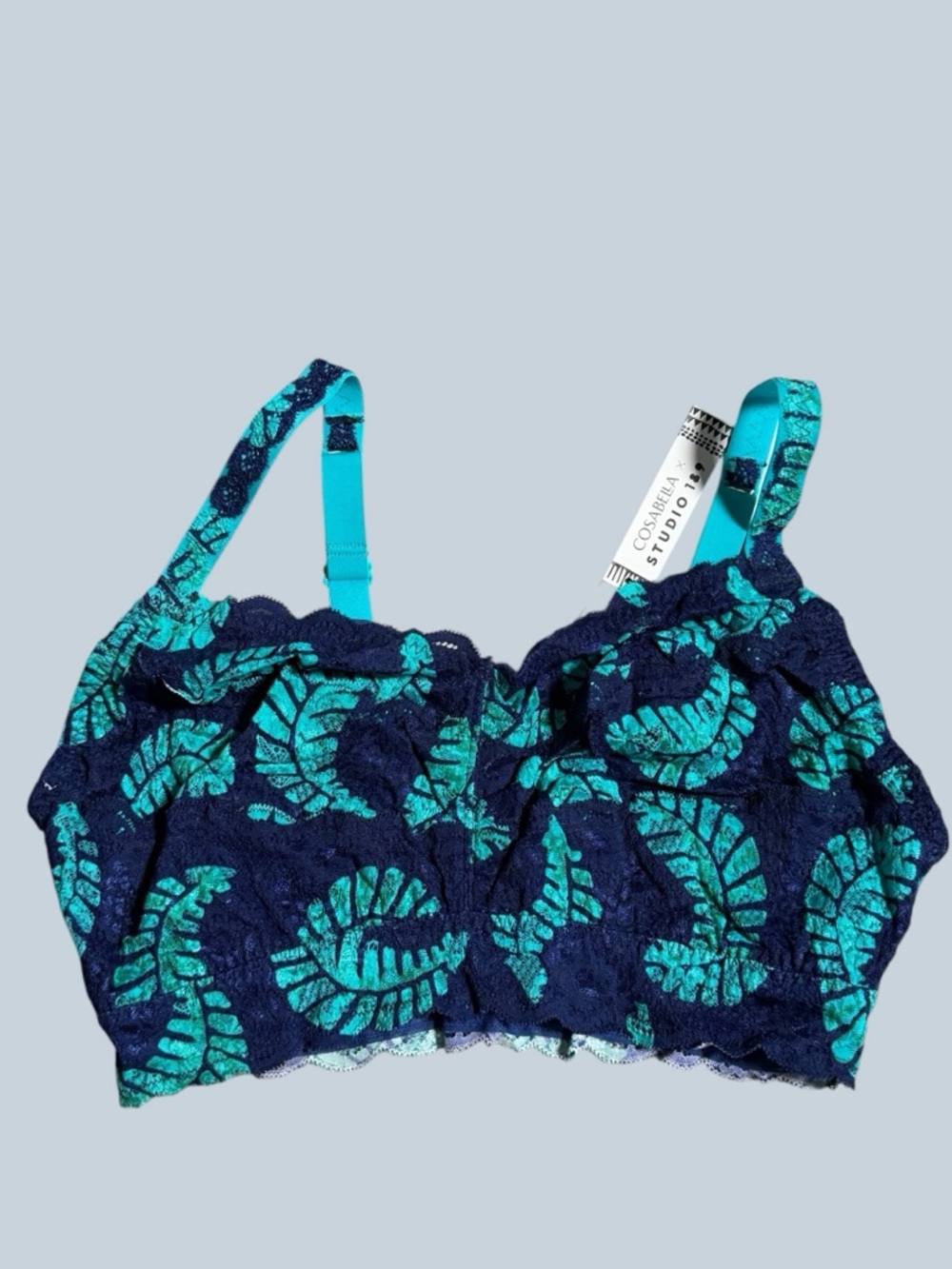Cosabella Navy Lace Bralette with Teal Leaf NWT LARGE